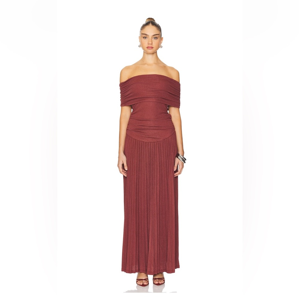 Lioness Off-Shoulder Maxi Dress in Deep Red